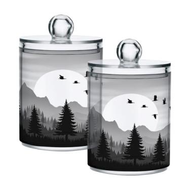 Imagem de Qilmy Qtip Suporte de boticário de 400 ml, estilo preto e branco, cordilheira de montanha, frasco de armazenamento de boticário com tampa, dispensador de recipiente de banheiro para bola de algodão
