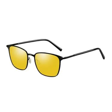 Imagem de JRLLFD Óculos de sol polarizados masculinos com armação de metal cinza, moda masculina, motorista, dirigir, UV400 (preto e amarelo)
