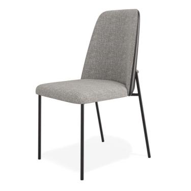 Imagem de Cadeira Sala De Jantar Lior Estofada Base Preta Linho Cinza Couríssimo Preto - Desk Design