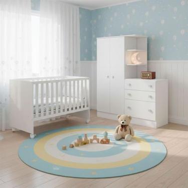 Imagem de Quarto Bebê Infantil Doce Sonho Berço Reto Rodizio e Guardar Roupas co