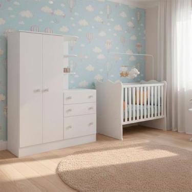 Imagem de Quarto de Bebe Infantil Doce Sonho Berço e Guarda Roupas com Cômoda Qm