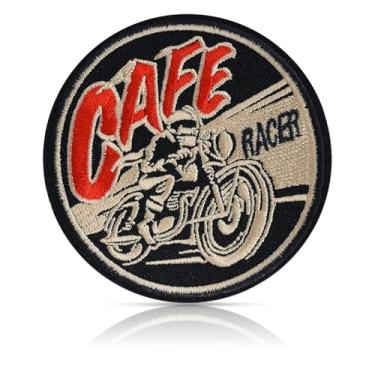 Imagem de Cafe Racer Patch de motocicleta, remendos bordados retrô para motociclistas, 7,5 cm, redondo, preto, vermelho, cor creme, remendo moral, passar a ferro ou costurar para jaquetas, coletes, bolsas