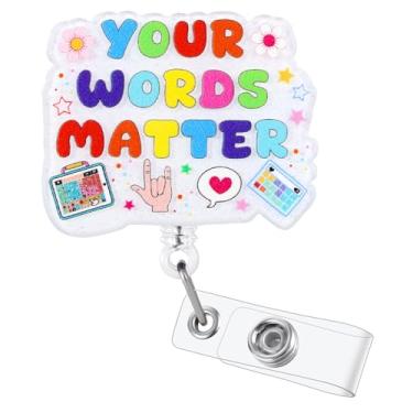 Imagem de Your Words Matter Carretel de crachá de enfermeira de terapia da fala engraçado, suporte retrátil para crachá de identificação de fonoaudiólogo, crachá de nome Buddy para estudantes de enfermagem ST