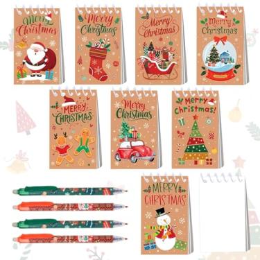 Imagem de JeVenis 12 peças de mini blocos de notas de Natal, canetas esferográficas, material de escritório para crianças, Natal, festas de Natal, enchimento de sacolas de brinde