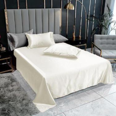 Imagem de Lençol Superior Casal King Com 2 Fronhas Cetim Seda Brilho - LM Detona