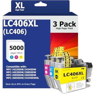 Imagem de USEHOTI Cartuchos de tinta colorida LC406XL para impressoras Brother LC406 LC406XL, alto rendimento, 406XL, ciano, magenta, amarelo, substituição para MFC-J4335DW J5855DW J6555DW J4535DW J6955DW