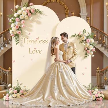 Imagem de Capa de fundo de arco bege de 1,8 m de 1,8 m, capa de arco de casamento, elástico, arco redondo, chiara, suporte para decoração de aniversário, balão, festa, banquete, chá de bebê