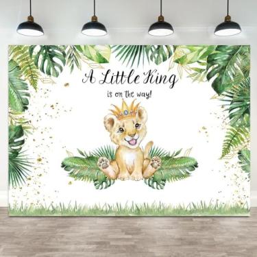 Imagem de Pano de fundo A Little King is On The Way para chá de bebê, artigos de festa, safári na selva, pano de fundo para chá de bebê, faixa de leão para decorações de festa, 1,5 x 0,9 m