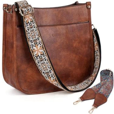 Imagem de Caitina Bolsa tiracolo feminina de couro vegano Hobo bolsa de ombro moderna bolsa tiracolo bolsas femininas com 2 alças ajustáveis, A7-1 Shenzong, Retrô