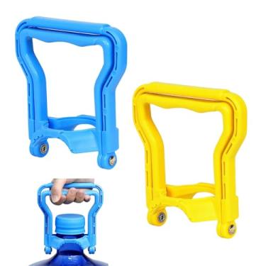 Imagem de Ajlve Cabo para garrafa de água de 14 litros, pacote com 2 suportes de jarro de água amarelo resistente para transporte fácil, design de modo duplo, elevação individual/dupla, serve para jarros padrão