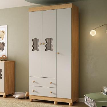 Imagem de Guarda-roupa Infantil 92cm com Vidro 3 Portas e 2 Gavetas Fofura Multimóveis MP4482