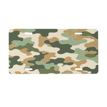Imagem de Camuflagem arte verde placa de licença para a frente do carro placas de carro alumínio metal adequado para caminhão placa de porta de carro bar café acessórios automotivos para homens mulheres 15 x 30