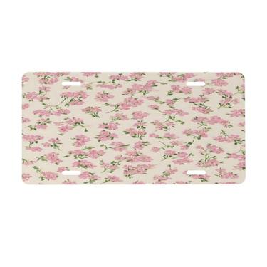 Imagem de Placa de licença rosa flores primavera para frente do carro placas de carro alumínio metal adequado para caminhão, placa de porta de carro, bar, café, acessórios automotivos para homens e mulheres 15