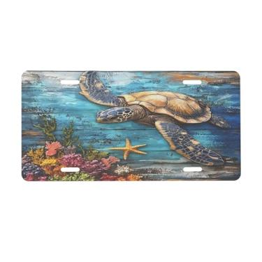 Imagem de Placa de matrícula de madeira de tartaruga para frente do carro placas de carro alumínio metal adequado para caminhão, placa de porta de carro, bar, café, acessórios automotivos para homens e mulheres