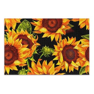 Imagem de Girassóis Vibrantes Azulejo Preto Adultos Quebra-cabeça 500 Peças Jogo de Brinquedo Arte Divertido Natureza Jogo Quebra-Cabeças Presentes, 50 x 37 centímetros