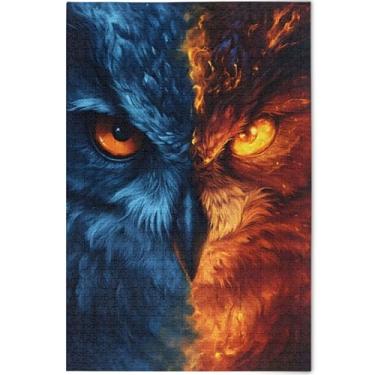 Imagem de Quebra-cabeça com estampa de animais de fogo coruja adulto 500 peças quebra-cabeças rígidos engraçados para adultos arte de pintura animal personalizada, 52 cm x 37,8 cm