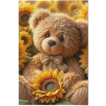 Imagem de Quebra-cabeça de ursos de pelúcia fofos personalizados, girassóis, adultos, 1000 peças, arte de brinquedo, arte principal, família, elefante branco, presentes, 75 x 50 cm
