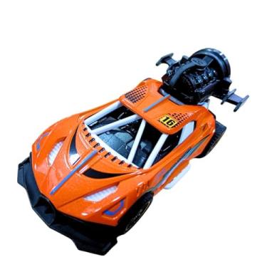 Imagem de Carrinho Miniatura Esportivo foguete turbina com Efeito Fumaça e LED, Metal, Fricção, (Laranja)