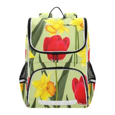 Imagem de Joisal Red Tulips Yellow Daffodils Tile Backpack for Boys Daycare Elementary Back to School Bag Personalized Students Large Kids Girls' Backpack Princess Bookbags