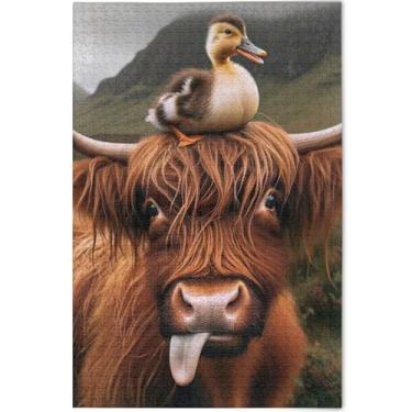 Imagem de Quebra-cabeças bonitos com estampa de pato de vaca Highland 500 peças para adultos presentes de elefante branco engraçados e legais exclusivos arte de paisagem personalizada, 52 cm x 37,8 cm