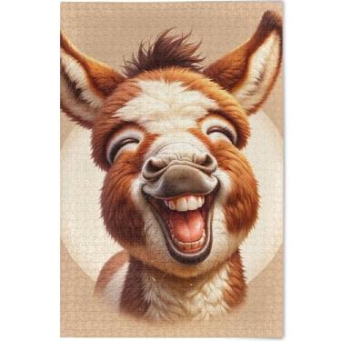 Imagem de Quebra-cabeça de 1000 peças com estampa de animal adorável de burro fofo para adultos, quebra-cabeça divertido para adultos, 75 x 50 cm