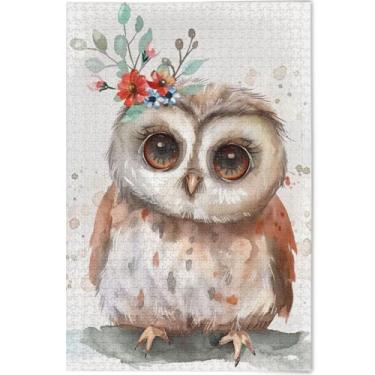 Imagem de Quebra-cabeça floral de coruja fofa em aquarela para adultos, 500 peças, arte de brinquedo familiar, arte prime, quebra-cabeça, jogo de tecnologia, personalizado, presentes, 52 x 37,8 cm