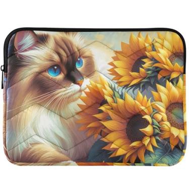 Imagem de Capa para notebook personalizada gato girassol gatinho fofo capa para notebook para MacBook Pro 14 capa fofa para computador 13-14 polegadas universal