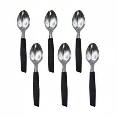 Imagem de Kit 6 Colheres de Chá/Sobremesa Cabene Inox - Cabo Plástico Preto - Jogo Essencial