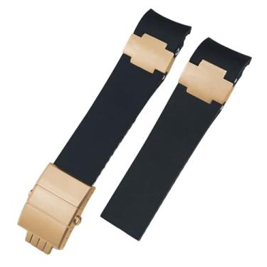 Imagem de KAVJU Pulseiras de relógio de borracha de silicone de 22 mm, para Ulysse Nardin Diver, prata, ouro rosa, fivela dobrável, preta e azul (preta lisa-03)