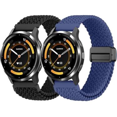 Imagem de Pulseira de relógio trançada magnética de 22 mm compatível com Garmin Forerunner265/255/Vivoactive 4/Venu 4/Venu 3/Venu 2, pulseira de nylon elástica ajustável de liberação rápida para mulheres e