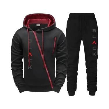 Imagem de Conjunto De Moletom Masculino Preto Com Jaqueta Com Zíper E Calças Jog