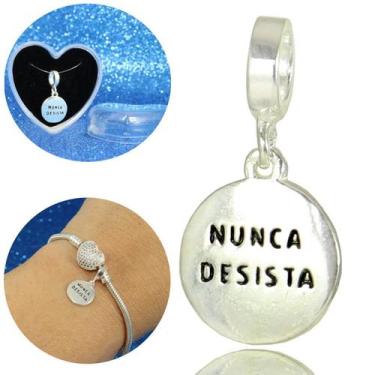 Imagem de Berloque Charms Nunca Desista Redondo Pendura Prata Legitima, 2, Prata
