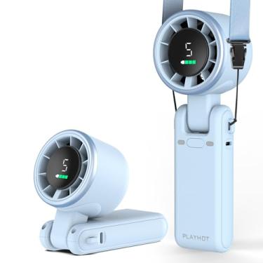 Imagem de PlayHot Ventilador turbo portátil portátil, ventiladores pessoais de 5 velocidades, ventiladores recarregáveis de 5000 mAh até 12 horas, peso apenas 300 g ventilador pequeno, ventilador de mão/pescoço