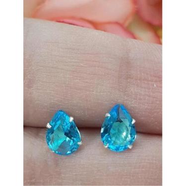 Imagem de Brinco Pedra Azul Gota Zirconia Prata Legítima 925 - Lojas La&Amp;Ny, 