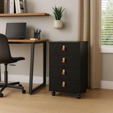 Imagem de Gaveteiro Com Rodinha Quarto Escritório 4 Gavetas Multiuso Cor:Preto -