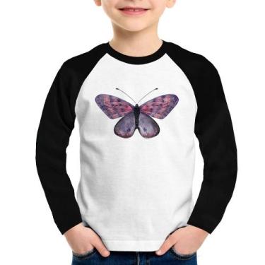 Imagem de Camiseta Raglan Infantil Borboleta Lilás Manga Longa - Foca na Moda, B