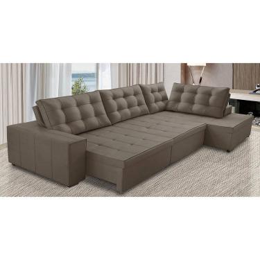 Imagem de Sofá de Canto Retrátil e Reclinável com Molas 3,40x2,00 LD Jacke Suede Capuccino Madelina Decor