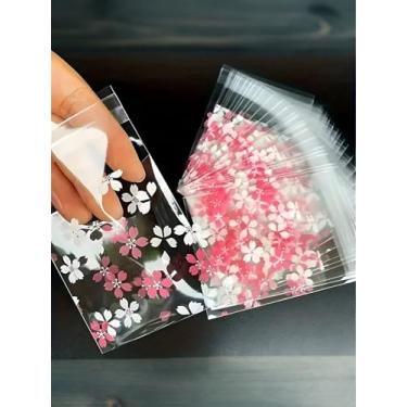 Imagem de 100 sacos autovedantes, saco de embrulho de presente com padrão de flores de desenho animado, saco de plástico de desenho animado, sacos de embalagem de presente rosa, bolsas de exibição transparentes