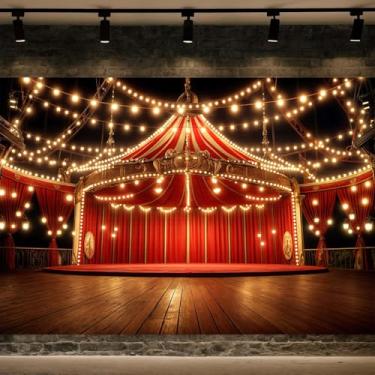 Imagem de DYNH Pano de fundo para fotografia de barraca de circo vintage vermelha de 2,1 x 1,5 m, retro, luzes de tenda, tema de circo, tema de carnaval, aniversário, chá de bebê recém-nascido, festa, decoração