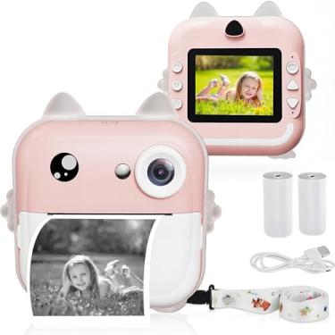 Imagem de Câmera Digital Infantil Portátil 48MP | Tela de 2 Polegadas | 200 dpi | Resolução 1080P | mpressão Instantânea, Conexão com Celular | Incluso Papel de Impressão | ROSA