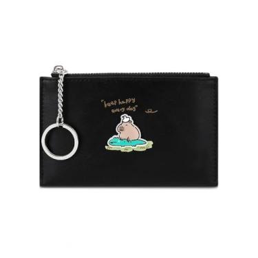 Imagem de Carteiras femininas pretas fofas de poliuretano pequenas e minimalistas com bloqueio de RFID com zíper com moeda de grande capacidade para cartão de crédito fino