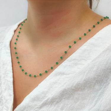Imagem de Colar Ágata Verde Natural com Ouro 18k - Joia Elegante e Sofisticada -