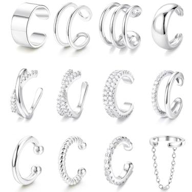 Imagem de LOLIAS 12 peças de brincos de orelha não perfurados - brincos de orelha banhados a ouro 14K para mulheres, brincos ajustáveis para orelhas não perfuradas, clipe em cartilagem, conjunto de brincos