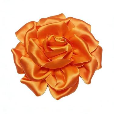 Imagem de ONLYJUMP Broche de tecido rosa para mulheres delicado cetim grande broches de flor rosa grampo de cabelo alfinetes de lapela para festa de casamento vestido de dança acessórios de roupas, Medium, Liga