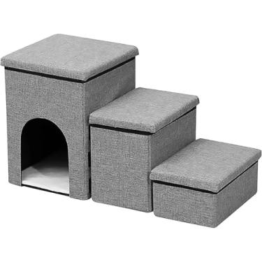 Imagem de Escadinha e Casinha para Pets – 3 Degraus Antiderrapantes para Cães e Gatos – Acessível para Sofá e Cama – Confortável e Estável – Ideal para Idosos ou com Mobilidade Reduzida
