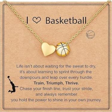 Imagem de Colar de futebol, vôlei, basquete, futebol feminino, acessórios esportivos, joias de presente para amantes, 40,6 cm + 7,6 cm, colares modernos banhados a ouro 14K, One Size, Metal, Sem Pedra Preciosa