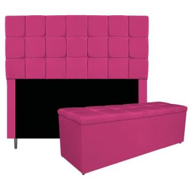 Imagem de Kit Cabeceira e Calçadeira Manchester 140 cm Casal Suede Pink - Doce S