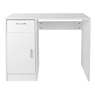 Imagem de Mesa branca para computador, mesa para laptop, escritório, casa, escritório, com gaveta, placa de partícula, 89,9 cm C x 40 cm L x 75 cm A