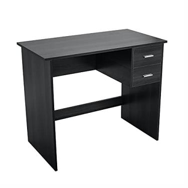 Imagem de Mesa de computador com 2 gavetas de armazenamento de madeira estável e eficiente para casa, notebook, escritório, mesa de estudo, pequena (preta)