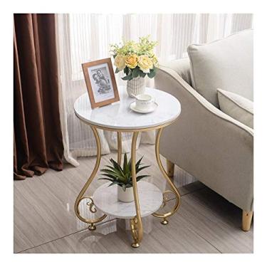 Imagem de Mesa de centro redonda de mármore com duas camadas para sala de estar, mesa de chá, mesa de centro, mesa de centro beistelltisch mesa auxiliar (cor: branco)